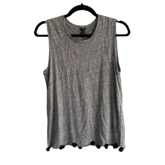 J. CREW Linen Sleeveless Tank Top Pom Poms Grey Black XS - Picture 1 of 8